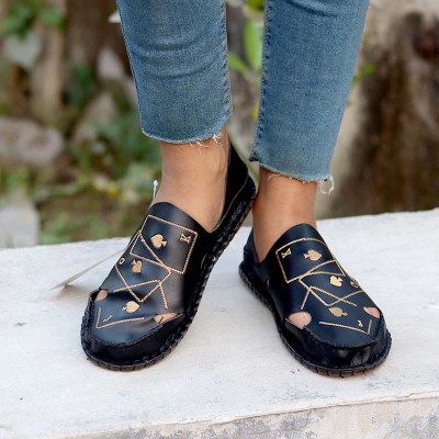 Artificial Leather Magic Super Soft Genuine china black card print Sandal Code: 1011