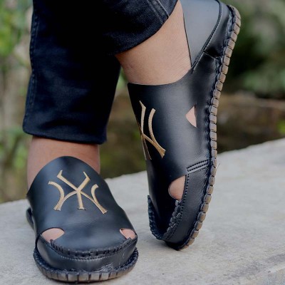 Artificial Leather Magic Super Soft Genuine china black Abrotary print Sandal Code: 1081